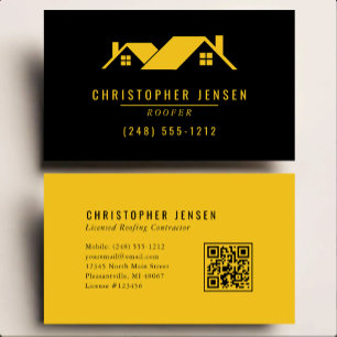 Carte De Visite Code QR Toiture Simple Gras Noir Jaune