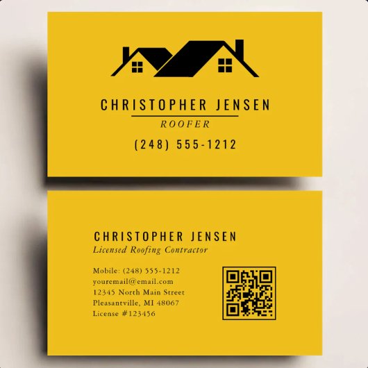 Carte De Visite Code QR Toiture Simple Jaune Noir