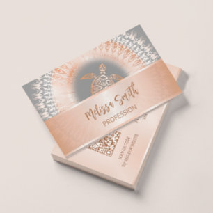 Carte De Visite Code QR Tortue Mandala Rose Gold