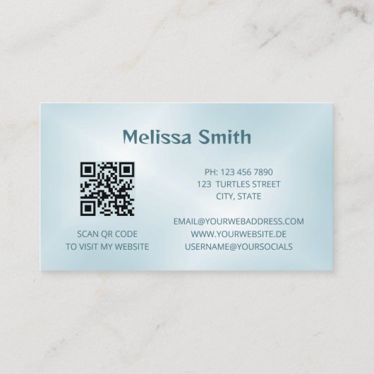 Carte De Visite Code QR | Tortue tribale en métal bleu (Dos)