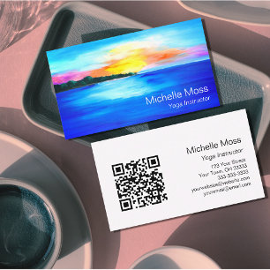 Carte De Visite Code QR Tropical Beach Ocean Yoga Instructeur