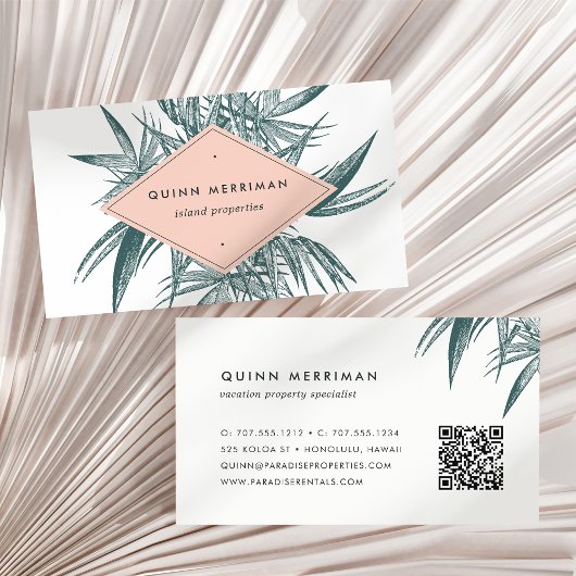 Carte De Visite Code QR Tropical Palm Frond