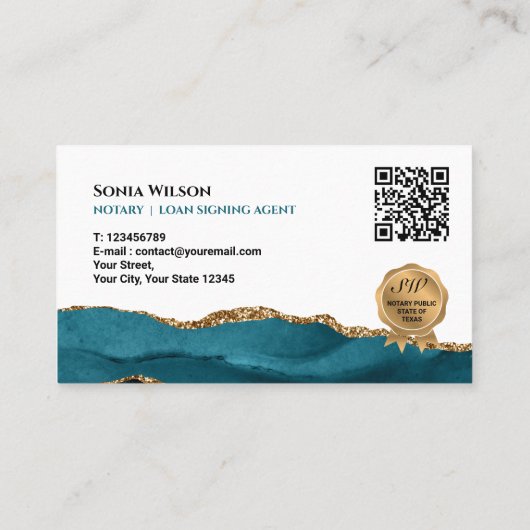 Carte De Visite Code QR Turquoise de l'agent de signature de contr (Dos)