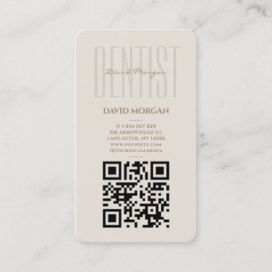 Carte de visite code QR typographie beige dentiste