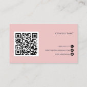 Carte De Visite Code QR Typographie féminine rose et gris (Dos)