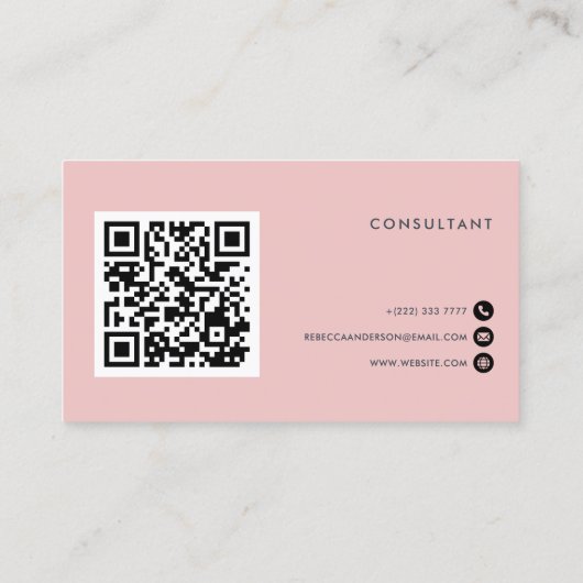 Carte De Visite Code QR Typographie féminine rose et gris (Dos)