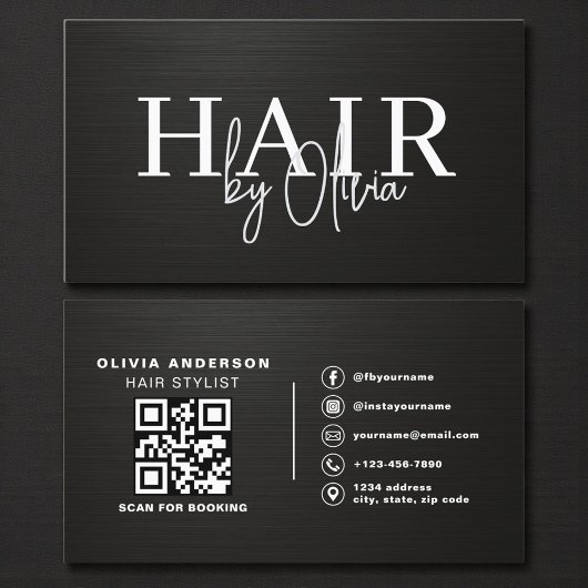 Carte De Visite Code QR Typographie Métallique Coiffeur