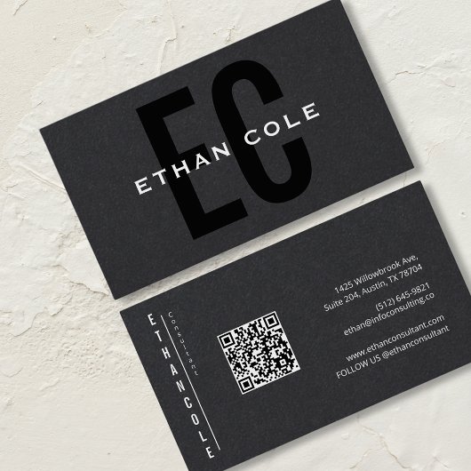 Carte De Visite Code QR Typographie Moderne Noir Professionnel 