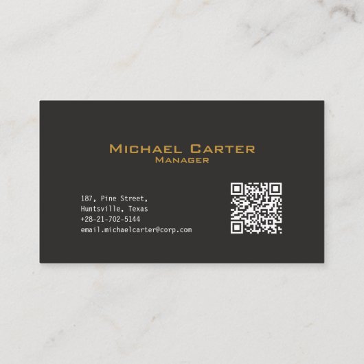 Carte De Visite Code QR | Typographie Or professionnelle simple (Dos)