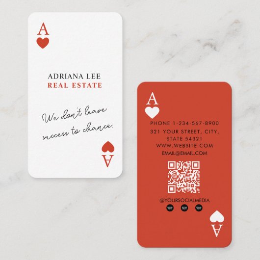Carte De Visite Code QR unique de l'agent immobilier As de Cœur (Devant / Derrière)