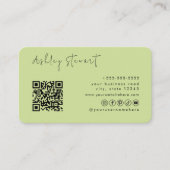 Carte De Visite Code Qr vert de chaux professionnel Script minimal (Devant)