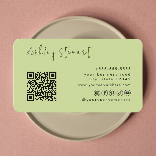 Carte De Visite Code Qr vert de chaux professionnel Script minimal