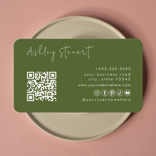 Carte De Visite Code Qr vert de mousse professionnel Script minima