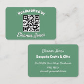 Carte De Visite Code QR vert élégant pour artisanat sur mesure (Devant / Derrière)