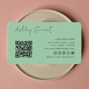 Carte De Visite Code Qr Vert Mint Professionnel Script minimal