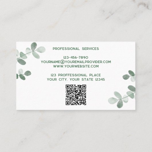 Carte De Visite Code QR vert moderne (Dos)