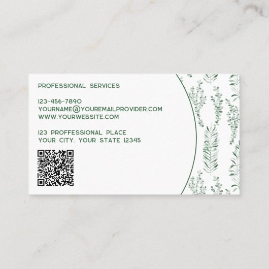Carte De Visite Code QR vert moderne (Dos)