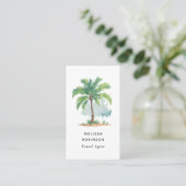 Carte De Visite Code QR Vert Palmier de Plage Aquarelle Tropicale (Debout devant)