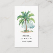Carte De Visite Code QR Vert Palmier de Plage Aquarelle Tropicale (Devant)