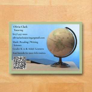 Carte De Visite Code QR vert Professeur Globe Livre Salle de class