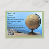 Carte De Visite Code QR vert Professeur Globe Livre Salle de class (Devant)