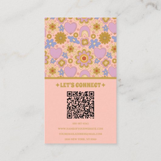Carte De Visite Code QR vert rose rétro Super Floral Girl (Dos)