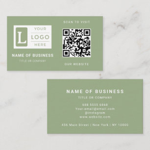 Carte De Visite Code QR Vert Sauge Moderne Minimaliste Logo Person