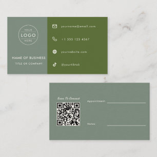 Carte De Visite Code QR Vert Sauge Personnalisé Rendez-vous Esthét