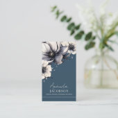 Carte De Visite Code QR vertical bleu floral élégant professionnel (Debout devant)