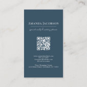Carte De Visite Code QR vertical bleu floral élégant professionnel (Dos)