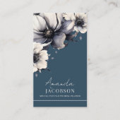 Carte De Visite Code QR vertical bleu floral élégant professionnel (Devant)