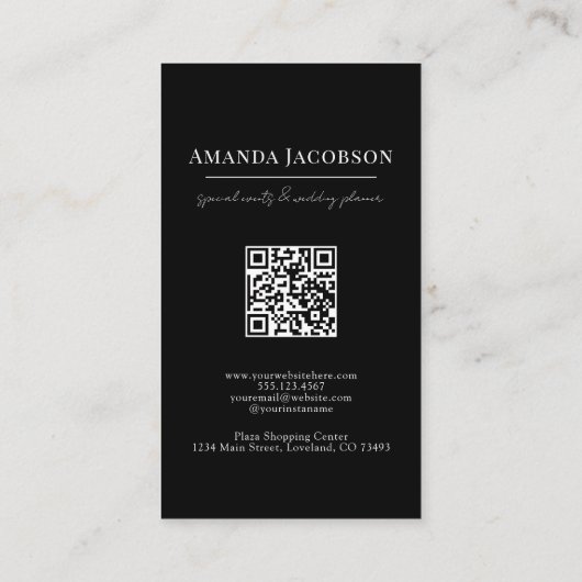 Carte De Visite Code QR vertical noir floral élégant professionnel (Dos)
