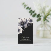 Carte De Visite Code QR vertical noir floral élégant professionnel (Debout devant)