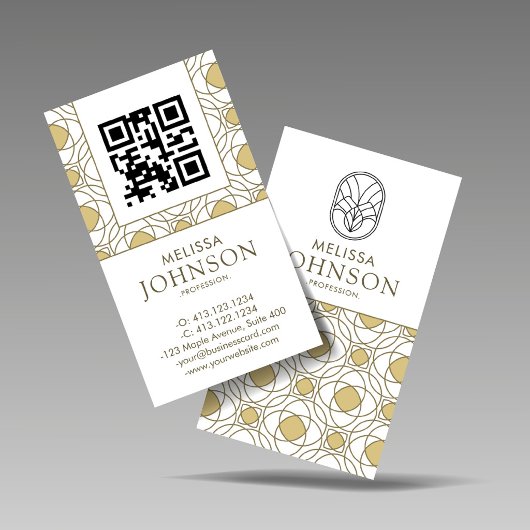 Carte De Visite Code QR Vertical Or Art Déco Moderne