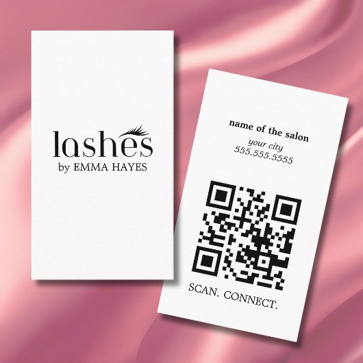 Carte De Visite Code QR vertical pour artiste de cils noir et blan