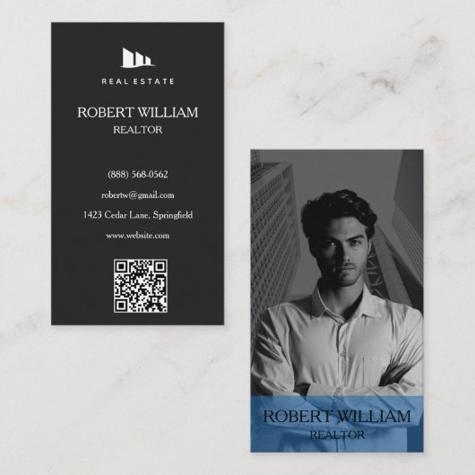Carte De Visite Code QR vertical pour conseiller en immobilier de (Devant / Derrière)