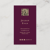 Carte De Visite Code Qr vin rouge et or élégant professionnel (Dos)