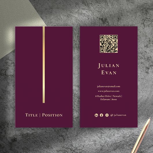Carte De Visite Code Qr vin rouge et or élégant professionnel