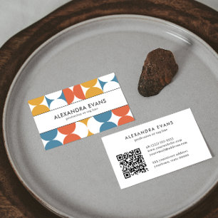 Carte De Visite CODE QR Vintage d'inspiration rétro bleu orange