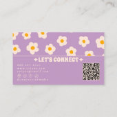 Carte De Visite Code QR Violet Blanc Rétro Fleur Groovy Branché (Dos)