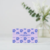 Carte De Visite Code QR Violet Bleu Rétro Fleur Groovy Unique (Debout devant)