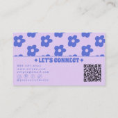Carte De Visite Code QR Violet Bleu Rétro Fleur Groovy Unique (Dos)