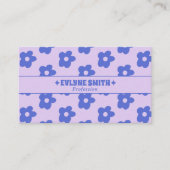 Carte De Visite Code QR Violet Bleu Rétro Fleur Groovy Unique (Devant)