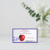 Carte De Visite Code QR Violet Enseignant École Pomme Rouge (Debout devant)