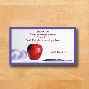 Carte De Visite Code QR Violet Enseignant École Pomme Rouge