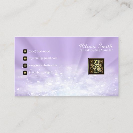Carte De Visite Code QR violet Parties scintillant Élégante Monogr (Devant)