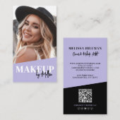 Carte De Visite Code QR Violet Photo Maquillage Vertical (Devant / Derrière)