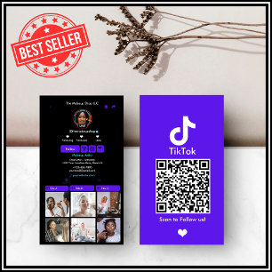 Carte De Visite Code QR Violet TikTok pour les réseaux sociaux