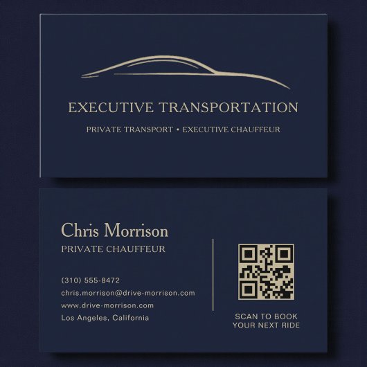 Carte De Visite Code QR Voiture de Transport de Luxe Bleu & Or