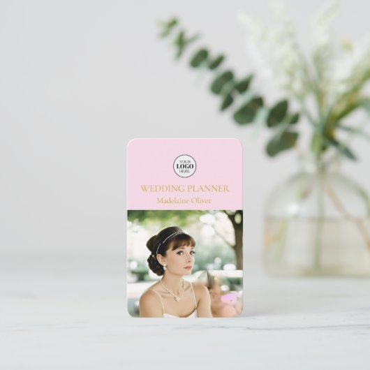 Carte De Visite Code QR wedding planner rose photo (Debout devant)